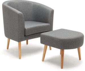Fåtölj med fotpall - lyx soffa - med armstöd - vintage - säte 1 person - slappna av stol - grått tyg