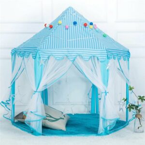 Lek tält för barn-princess slott- tält med gardiner- lämplig för max 3 barn-140x135cm-blå