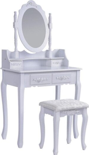 Sminkbord med spegel och pall - Vit - Skrivbord - Toalettbord - Avlastningsbord