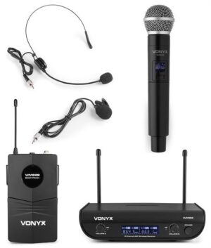 Trådlöst dubbelsystem med handmikrofon headset och mygga Vonyx WM82C Mikrofon UHF digital 2ch BP+HH