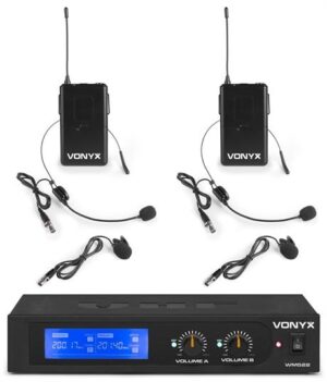 Trådlöst set UHF 2 kanaler Vonyx WM522B Trådlöst mikrofonsystemVHF 2CH 2BP+headset