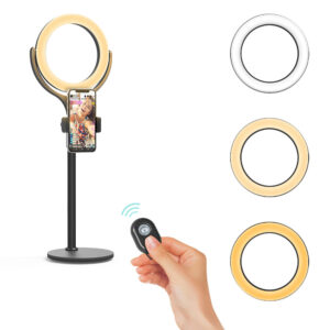 BlitzWolf® BW-SL4 Dimbar Ring Ljus Telefonhållare 360º Roterande Nattljus Desktop Selfie Stand med Bluetooth-fjärrkontro