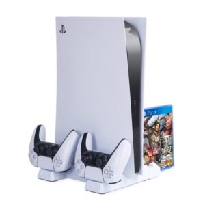 DOBE Multifunktionellt PlayStation 5 kylställ. Plats för spel samt två PS5-kontroller.