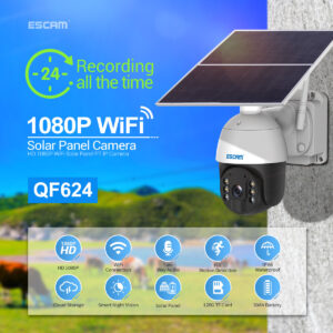 ESCAM QF624 HD 1080P WiFi Solpanel PT IP-kamera Molnlagring Batteri Soldriven panorerings-/lutningsövervakning Vattentät