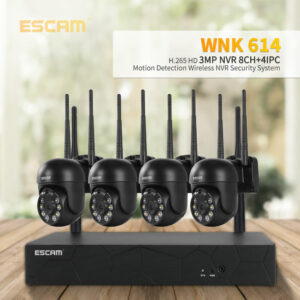 ESCAM WNK614 8CH 3MP Trådlös Dome Kamera CCTV Säkerhetssystem NVR Kit Tvåvägs ljud Dual Light Motion Sensor Detection IP