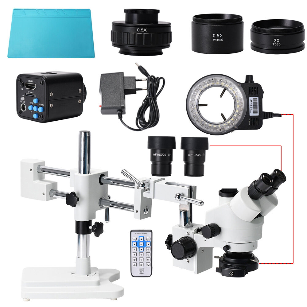 HAYEAR 3.5X 90X Simul-Focal Double Boom Stand Trinocular Stereo Zoom Stereo Microscope 24MP 4K HDMI-kamera 56 LED Light