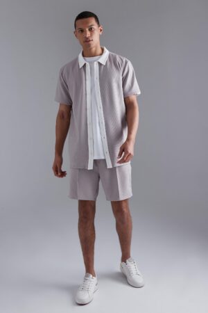 Tall Skjorta Och Shorts I Jersey Med Struktur, Grey