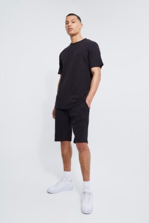 Tall Slim Fit T-Shirt Och Shorts Med Struktur, Black