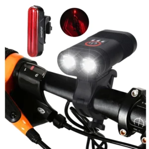 3000LM Dubbel LED Uppladdningsbar Cykel Framlykta Cykel Typ-C-lampa + Roterande Montering Pannlampa