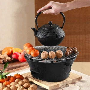 IPRee 1Set 23cm gjutjärn rund kolkök utomhuslagning och uppvärmning för camping, picknick, bakgårds BBQ, portabel campin