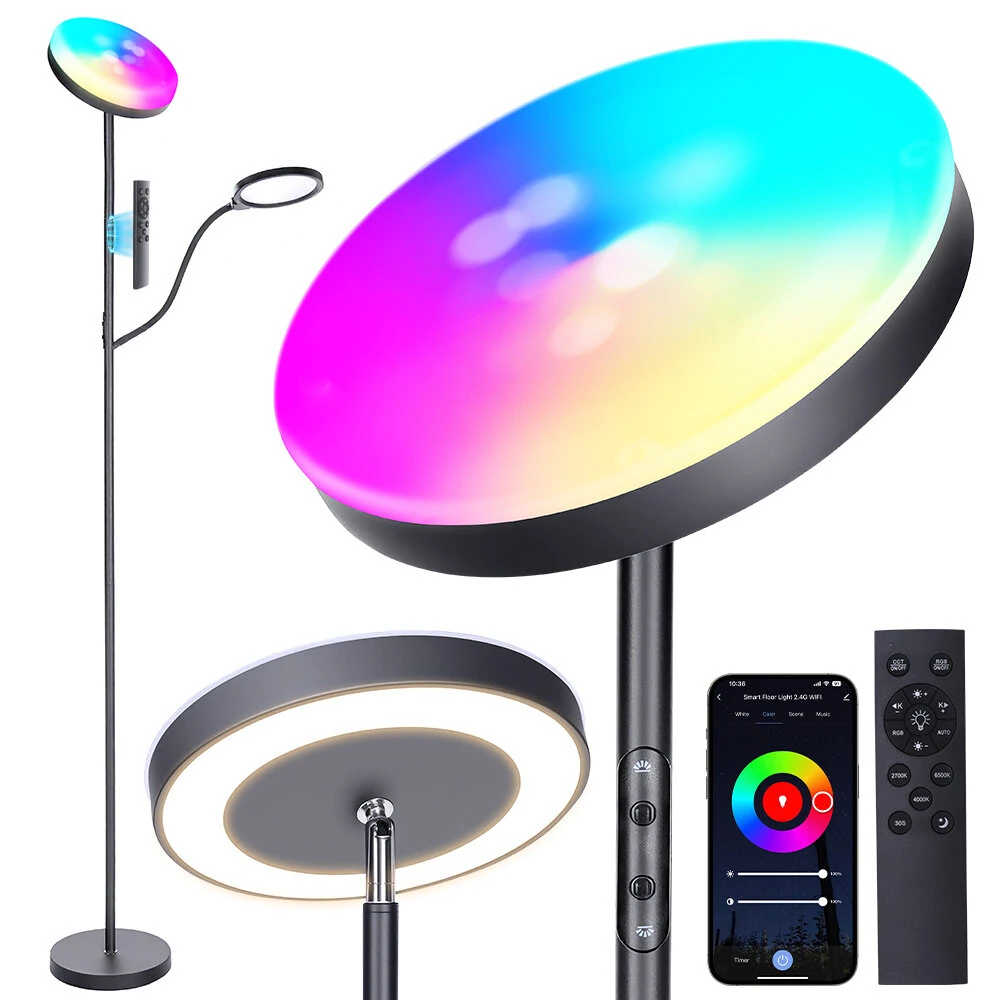 BlitzWill® BWL-FL6 36W Smart RGB Golvlampa med Dubbelhuvuden Trippel Ljuzoner Dimbar CCT Belysning APP & Fjärrkontroll BlitzWill® BWL-FL6 36W Smart RGB Golvlampa med Dubbelhuvuden Trippel Ljuzoner Dimbar CCT Belysning APP & Fjärrkontroll