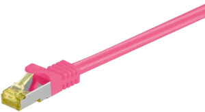 Goobay RJ45 patchkabel S/FTP (PiMF), 500 MHz, med CAT 7 råkabel, magenta, 1 m LSZH halogenfri kabelhölje, koppar, RJ45-kontakt (CAT 6A)