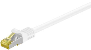 Goobay RJ45 patchkabel S/FTP (PiMF), 500 MHz, med CAT 7 råkabel, vit, 0,25 m LSZH halogenfri kabelhölje, koppar, RJ45-kontakt (CAT 6A)