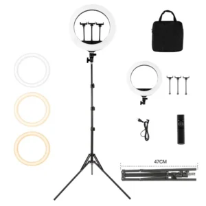 HQ18 LED Ring Light med stativ 55W 3000K-6000K 3 ljusfärger för YouTube TikTok livestreaming vlogg skönhet selfie stick