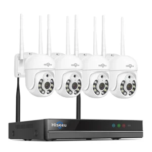 Hiseeu 3MP WiFi-kameraset Trådlös PTZ-kamera Automatisk spårning Rörelsedetektering Tvåvägs ljud Nattsyn IP66-vattentät