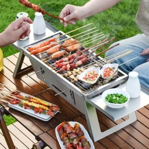 IPRee Portabelt rostfritt stål hopfällbart kolgrill barbecue liten BBQ grill lätt grill med bärväska för utomhus perfekt