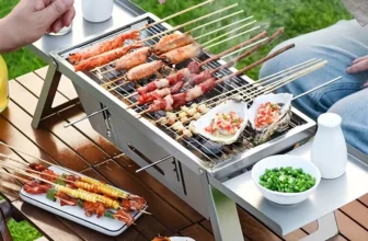 IPRee Portabelt rostfritt stål hopfällbart kolgrill barbecue liten BBQ grill lätt grill med bärväska för utomhus perfekt