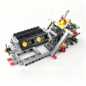 MOC High-Tech Mekanisk Effektgrupp V8 Motor Modell Matchad Sekventiell 4-växlad Växellåda Byggblock Leksaker DIY