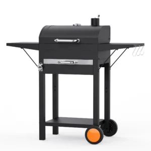 Xmund Portabel Kolgrill, Campinggrill med två fasta sidobord och grill, Perfekt för utomhus, trädgård, förråd, terrass