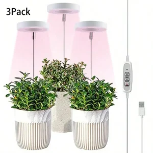 1 till 3 ängelring USB växt LED-lampa med 3 lamphuvuden 2/4/8 timmar switch timer 4 nivåer ljusstyrkejustering lämplig f