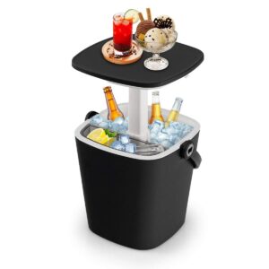 15 L Bärbar Cool Bar med Lyftbar Bordsskiva & Flasköppnare Sidobord Kylbox Svart