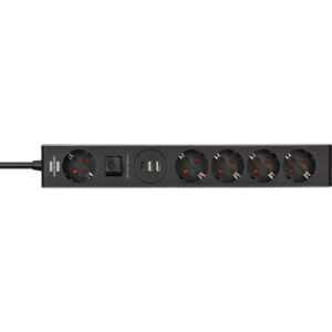 5-vägs uttagslist med USB Power Delivery för snabb laddning (1x laddare typ C, 2x USB 2,4 A, 1,5 m kabel, med strömbrytare) TYPE