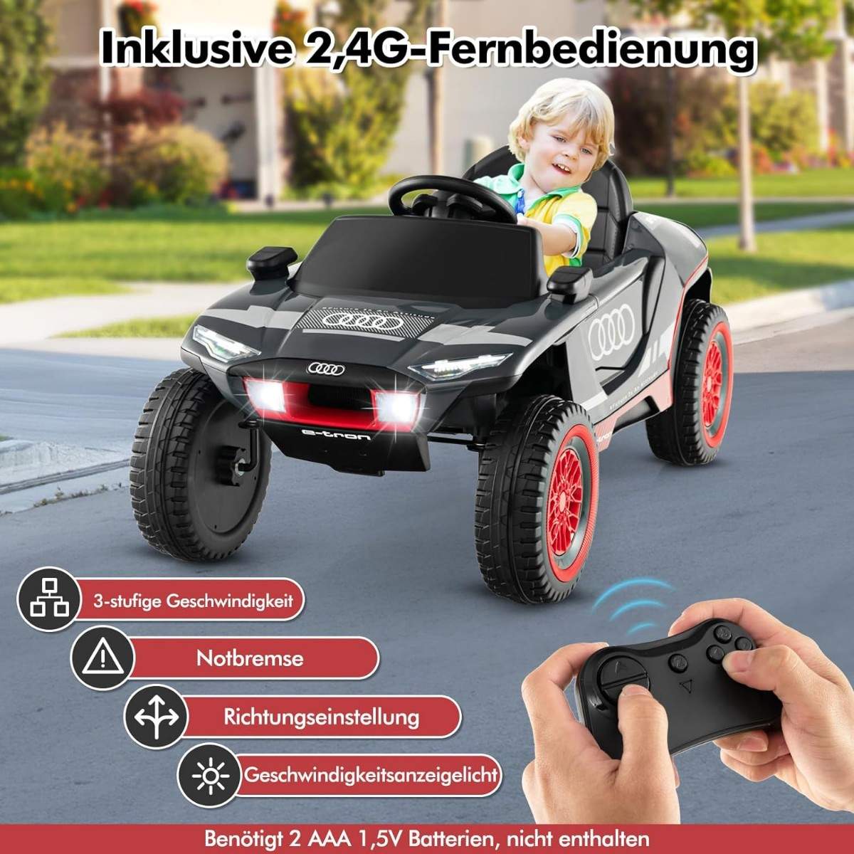 Audi elbil för barn 12V elbarnbil med fjärrkontroll & LED-lampor & 4 upphängningar grå Audi elbil för barn 12V elbarnbil med fjärrkontroll & LED-lampor & 4 upphängningar grå