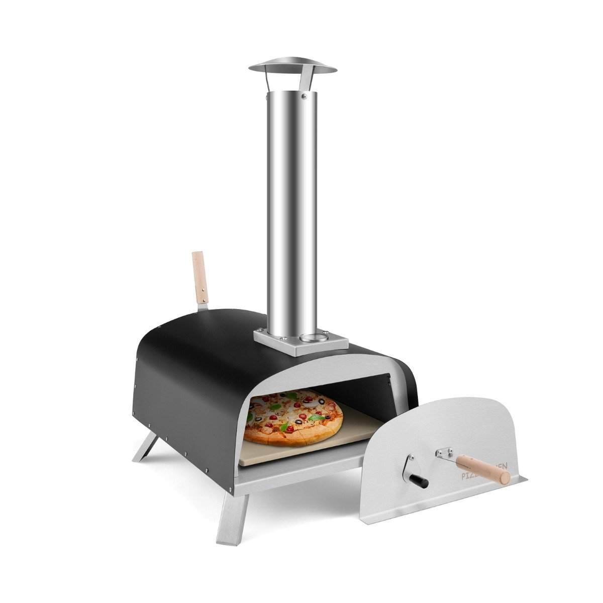 Bärbar utomhuspizzaugn vedeldad bakgårdspizzabryggare Silver + svart Bärbar utomhuspizzaugn vedeldad bakgårdspizzabryggare Silver + svart