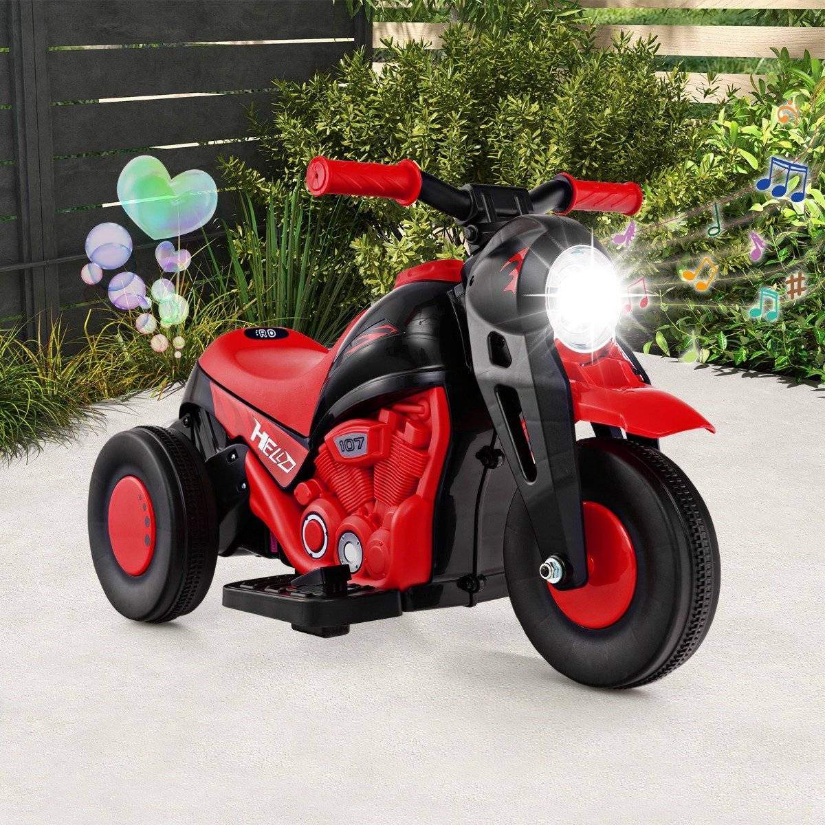 Barnmotorcykel med bubbelmaskin & musik & LED-strålkastare barnmotorcykel röd Barnmotorcykel med bubbelmaskin & musik & LED-strålkastare barnmotorcykel röd