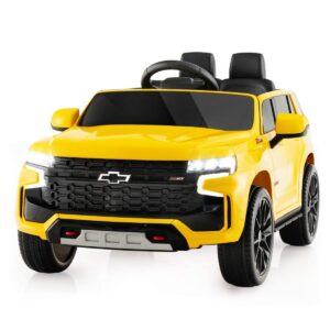Chevrolet elbil för barn med 2,4G fjärrkontroll & Upphängning & lampor & Musik barnbil gul
