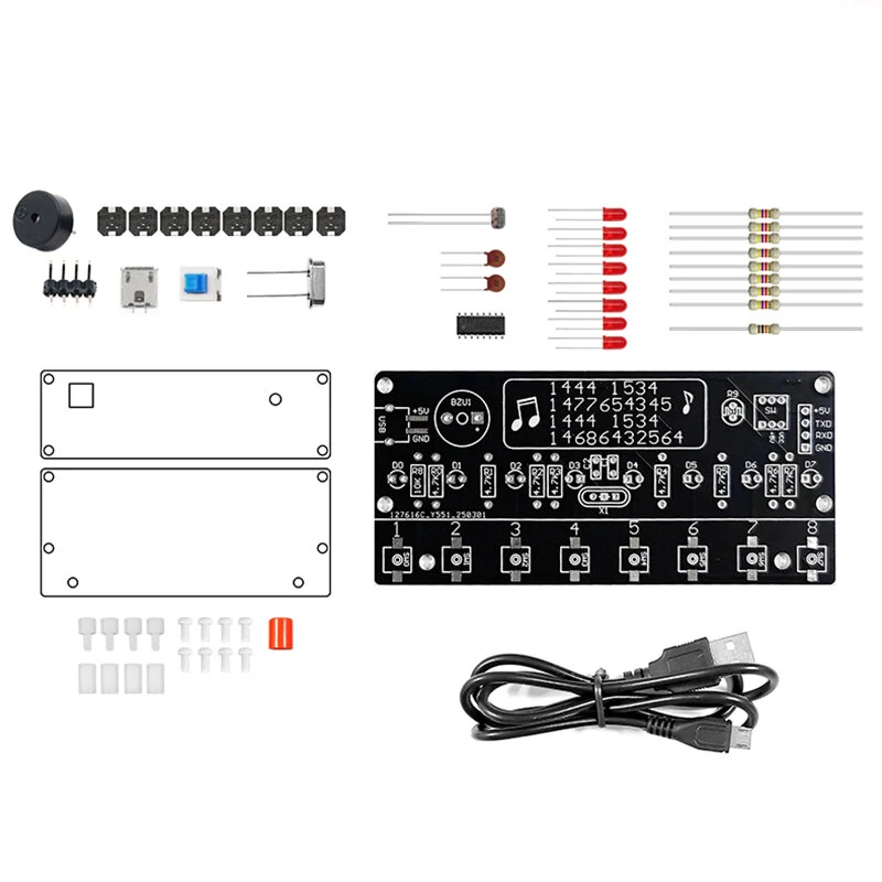 Elektronisk piano-kit 8-tangenters gränssnitt Tre toner 14 inbyggda låtar LED-belysningseffekt 5V strömförsörjning DIY m Elektronisk piano-kit 8-tangenters gränssnitt Tre toner 14 inbyggda låtar LED-belysningseffekt 5V strömförsörjning DIY m