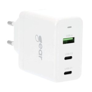 GEAR Charger GAN 220V 2xUSB-C + 1xUSB-A PD 45W + 18W + 5A (tot. 65W) Vit