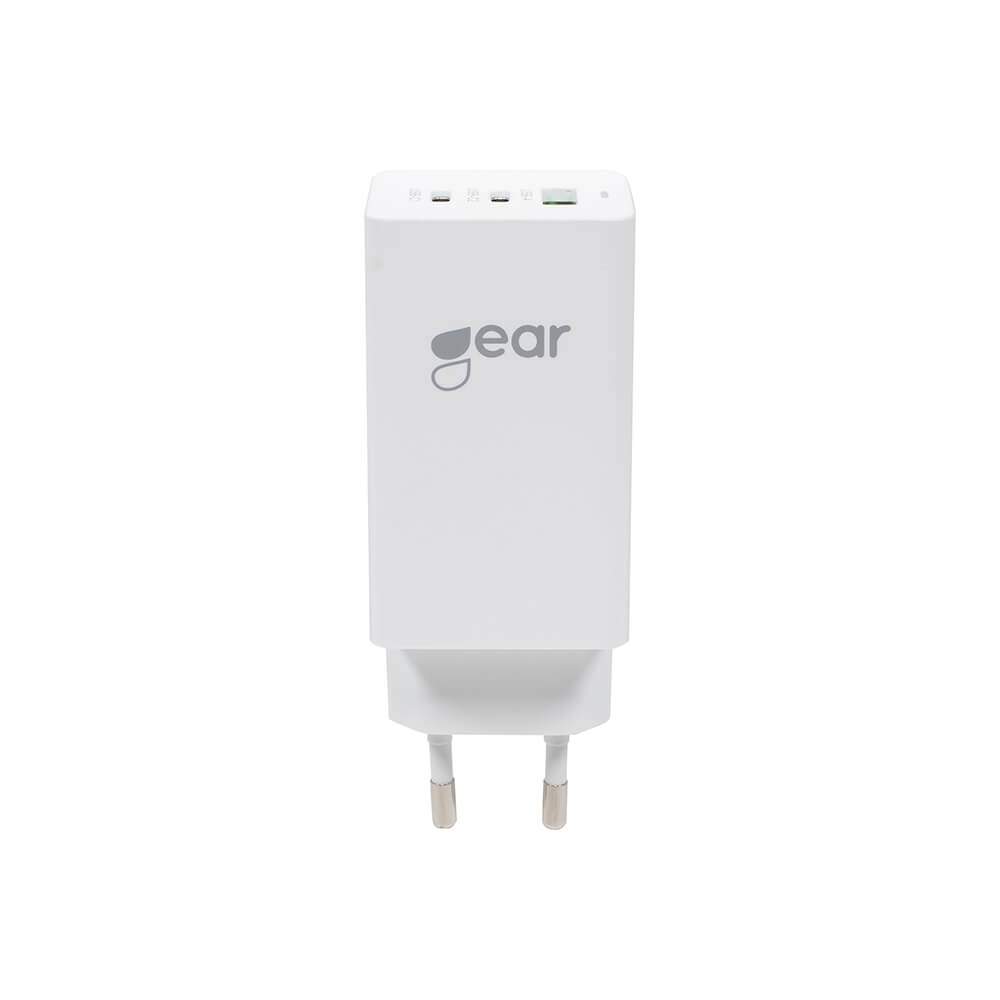 GEAR Laddare GAN 220V 2xUSB-C + 1xUSB-A PD 45W + 18W + 3A (totalt 65W) Vit GEAR Laddare GAN 220V 2xUSB-C + 1xUSB-A PD 45W + 18W + 3A (totalt 65W) Vit