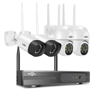 Hiseeu 8WK-4HBC25 Trådlöst Kamerasäkerhetssystemset 5MP 5x Digital PTZ 4CH Utomhus CCTV-kameraset med 2-vägs ljud IP66 V