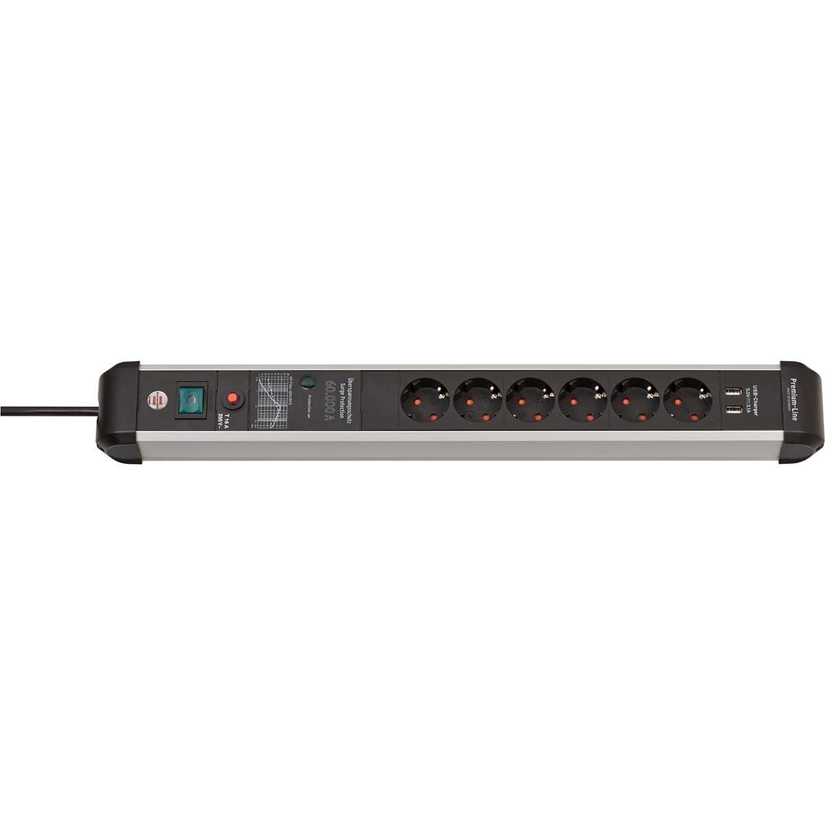 Premium-Protect-Line 60 000A grenuttag med överspänningsskydd och USB 6-vägs 3m H05VV-F 3G1,5 Premium-Protect-Line 60 000A grenuttag med överspänningsskydd och USB 6-vägs 3m H05VV-F 3G1,5