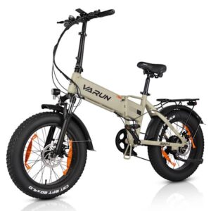 VARUN S20-1 Foldable Electric Urban Bike, 20" FatBike, 48V 13Ah Battery, Beige