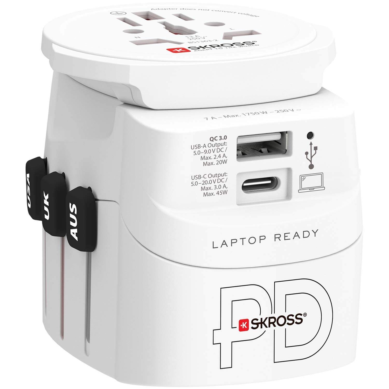 Världsreseadapter PRO Light USB AC45PD World PD 45W Jordad Världsreseadapter PRO Light USB AC45PD World PD 45W Jordad