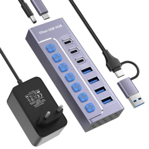 YUCUN 7-Port USB-A/USB-C-hubb Multiport Expander med 5Gbps USB-A*4 / 10Gbps USB-C*3 Multiportar i aluminiumlegering med