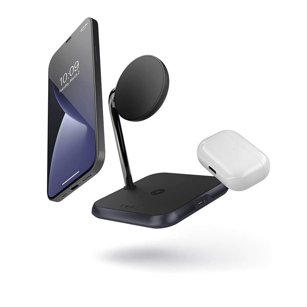 ZENS Wireless Charger 3in1 Aluminium 10W Qi Fast Charge Black ZENS Wireless Charger 3in1 Aluminium 10W Qi Fast Charge Black