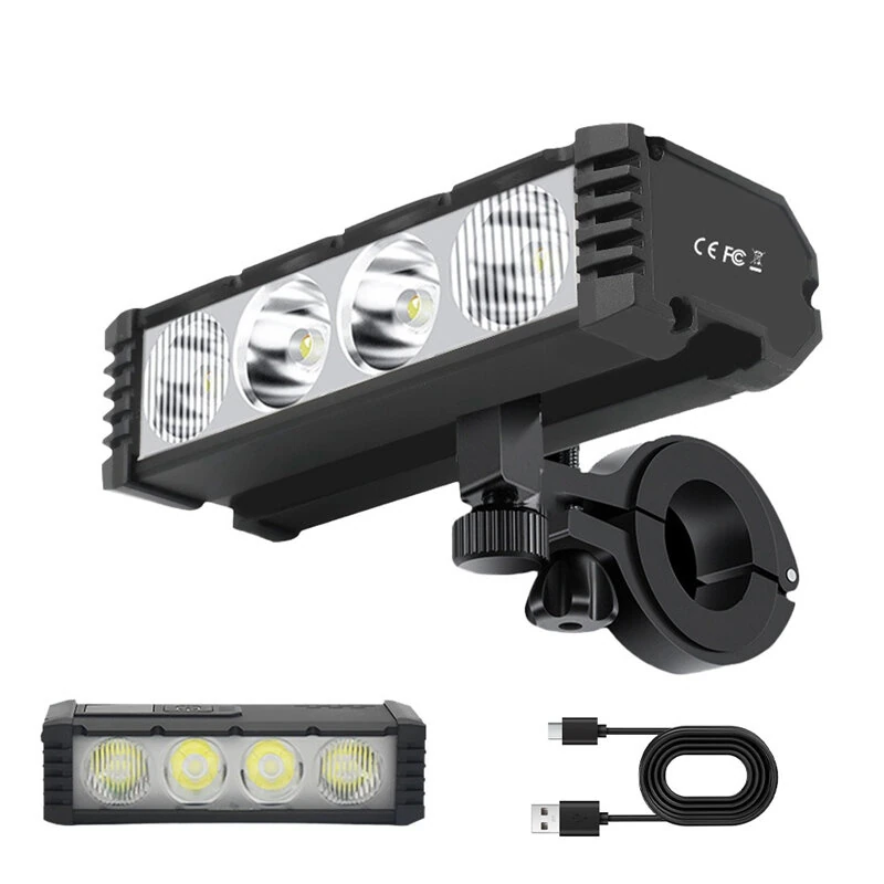 BIKIHT Cykellampa 1000 Lumen USB-C upprättbar 4-LED Framljus med Digital Display MTB-lampa för nattkörning BIKIHT Cykellampa 1000 Lumen USB-C upprättbar 4-LED Framljus med Digital Display MTB-lampa för nattkörning