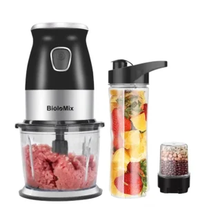 [EU Direkt] BioloMix 3 i 1 BPA FRITT 500W Bärbar Personlig Mixer Matberedare Med Hackskål 600ml Juiceflaska Köttkvarn Ba