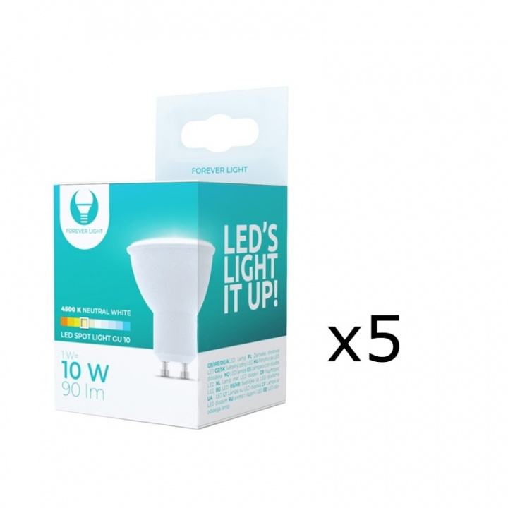 LED-Lampa GU10, 1W, 230V, 4500K, 5-pack, Vit neutral LED-Lampa GU10, 1W, 230V, 4500K, 5-pack, Vit neutral