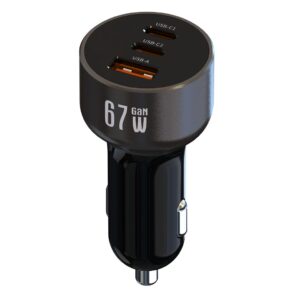 NEXTBATT 65W Billaddare 2x USB-C/1x USB-A - Svart/Grå