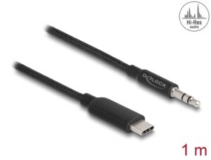 Delock Ljudstereokabel USB-C hane till stereokontakt 3,5 mm 3-stifts 1 m - Svart