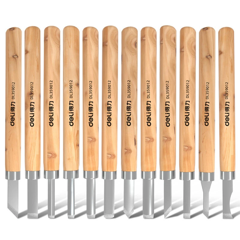 DELI 12 delar träbearbetningsmejslar-set handgjord skäregenvinstångsverktyg för träbearbetning DIY gravyr DELI 12 delar träbearbetningsmejslar-set handgjord skäregenvinstångsverktyg för träbearbetning DIY gravyr
