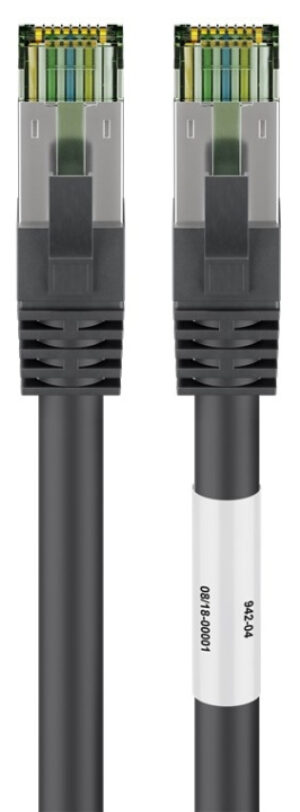 Goobay RJ45 (CAT 6A, 500 MHz) patchkabel med CAT 8.1 S/FTP rå kabel, svart 99,9 % syrefri kopparledare (OFC), AWG 24, halogenfri kabelhölje (LSZH), 15 m