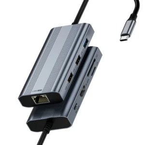 8-i-1 Type-C Multifunktionell Dockningsstation med USB2.0 / USB3.0*2 / 4K60Hz HD / PD100W Type-C / RJ45 / SD & TF-kortpl
