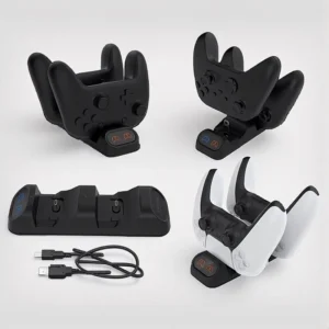 Dual Controller Laddstation Kompatibel med PS5 Xbox Series S X Switch Pro med LED-display och Snabbladdningsfunktion