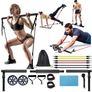 [EU Direct] Bominfit bärbar pilatesstav med motståndsband Hemgym muskeltoning stav fitness stretching sport kroppstränin