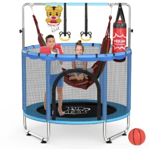 FUNTOK 55" Barntrampolin med gunga och basketskål, 4-i-1 inomhusaktivitetscenter för småbarn i åldern 2-5, 440 LBS tungt